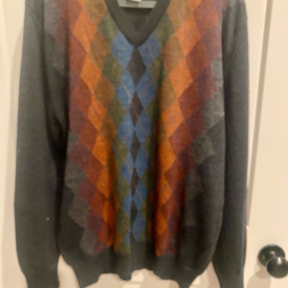 Vintage Tricots St Raphael 100% Merino Wool Knit Sweater / Size L Argyle - Picture 3 of 5